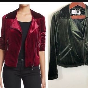 New • Belle Badgley Mischka • Zip Front Velvet Chic Moto Jacket Green Large